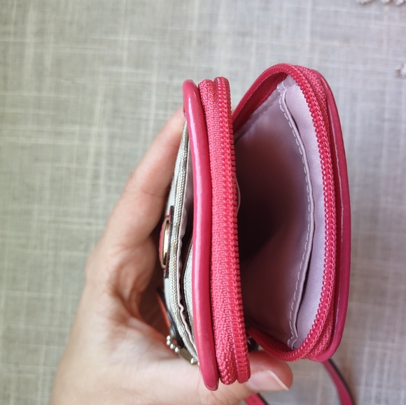 Coach Signature Small Canvas Beige/Pink Top Zip Wristlet - Picture 6 of 10